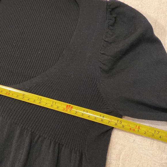 NWT.  Scoop Black 100% Merino Wool V Neck Sweater Dress Puff Sleeves - Picture 10 of 16